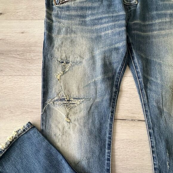 Balmain‎ Zipper Pocket Distressed Skinny Jeans Faded Blue 36 NWT - Picture 8 of 13